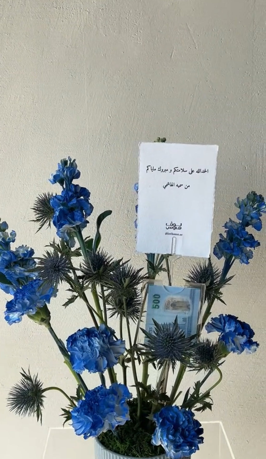 فازة زرقاء مع 500 cash