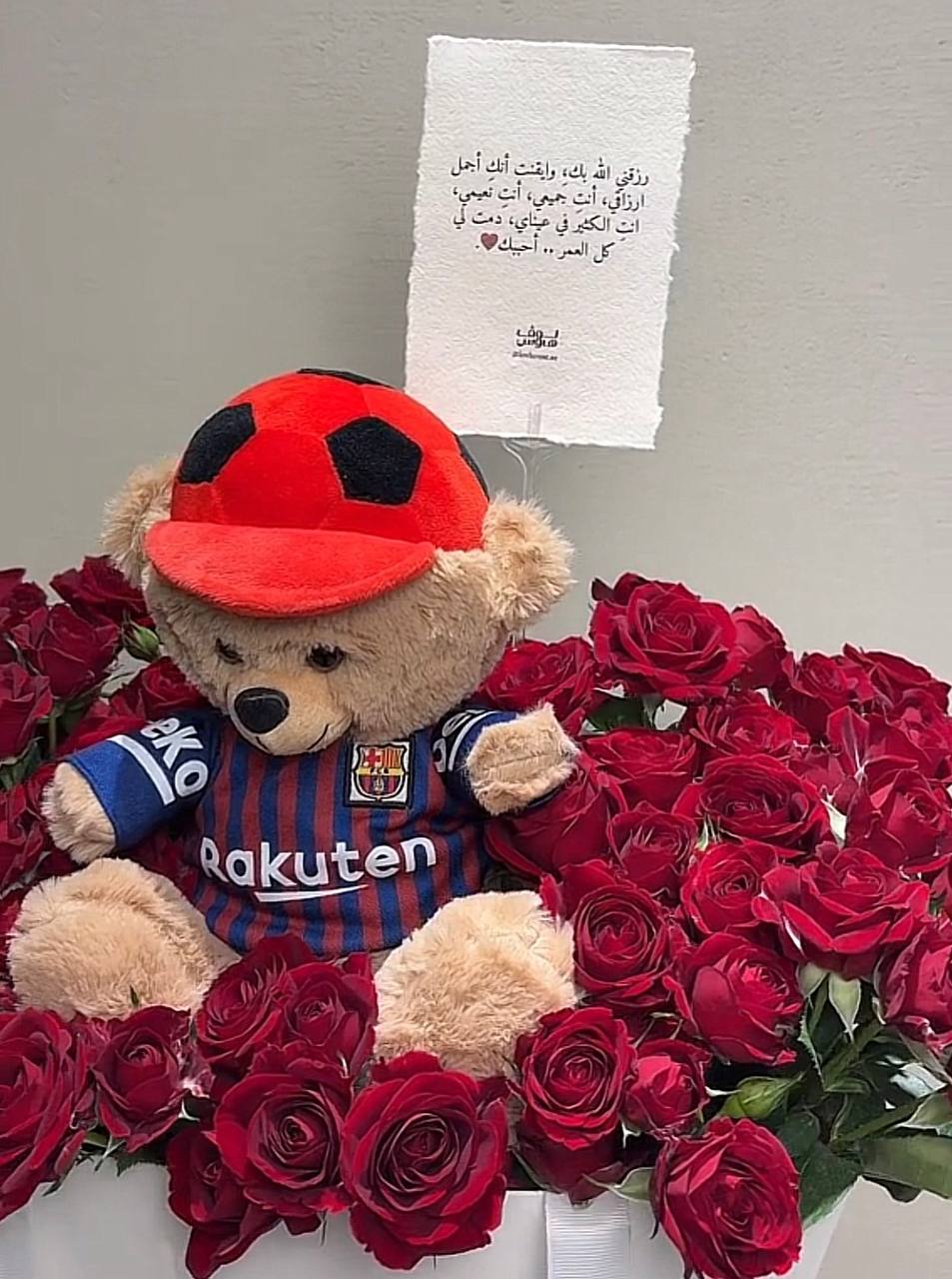 دبدوب برشلوني مع ورد احمر